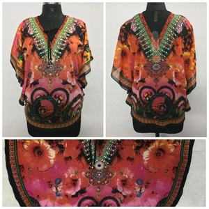 Vestido Musulmán Casual Elegante para Mujer, Abayas Bordadas, Caftanes con Cuello en V, Ropa de Playa Corta de Verano, Poliéster con Estampado 3D - Product Image 2