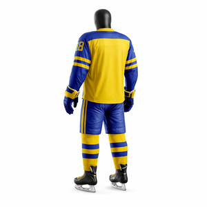 Uniforme de hockey sobre hielo personalizado, conjunto de camiseta y pantalones cortos sublimados en amarillo y azul, ropa de equipo para adultos, fabricante OEM ODM - Product Image 5