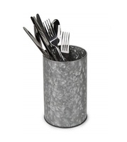 Support de rangement pour ustensiles de cuisine Caddy de rangement en métal fini galvanisé avec 2 compartiments Caddy en métal avec manche en bois