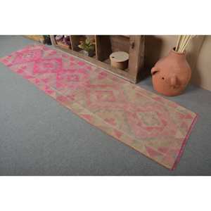 Modern Vintage Turkish Rug Pink <b>Brown</b> Large 260 X 1020ft Rectangle <b>Wool</b> Latex Backing-for Teen's Room Halls Bedrooms Patchwork - Product Image 4