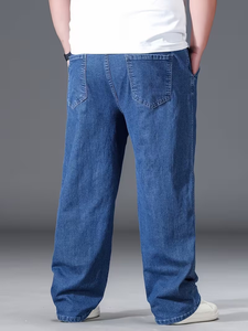 Jean droit coupe ajustée pour hommes, couleur unie, bleu clair, design classique, déchirures, denim élastique de longueur régulière, style décontracté, toutes saisons - Product Image 6