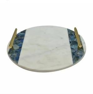 Wholesale Anti-Slip round Marble <b>Tray</b> Iron Serving <b>Tray</b> for Wedding <b>Food</b> & Fruit Elegant round <b>Tray</b> - Product Image 4