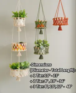 Boho Chic Macramé Panier de fruits suspendu Cuisine rustique Rangement & Décor H96 - Product Image 3
