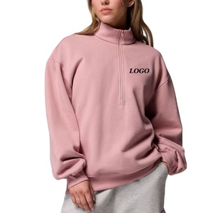 Sweat-shirt pour femmes en coton et polyester, design tendance et doux, pour commandes en gros avec logo personnalisé, vêtements décontractés avec col zippé - Product Image 1