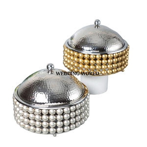 Ensemble de deux casseroles en métal disponibles en couleur personnalisée Casserole de créateur de forme ronde Chauffe-plat en métal pour hôtel Vente à chaud - Product Image 1