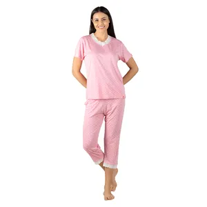 Supplier & Exporter of Top Notch Quality Bio Washed Soft Cotton Women's Night Dress Pajama Capri Set at Low Price