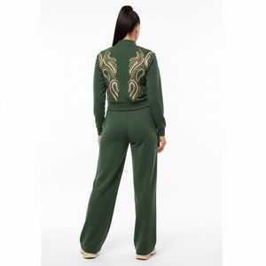 Conjunto Deportivo Casual de Dos Piezas para Mujer, Chaqueta con Cremallera y Pantalones Anchos, Bordado, Estilo Urbano, Venta al Por Mayor OEM - Product Image 2
