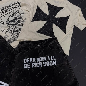 Conjunto de Camiseta y Pantalones Cortos Unisex de Estilo Urbano, Cuello Redondo, Manga Corta, Estampado de Calavera, Pantalones Cortos de Mezclilla, Transpirable, Ropa Casual de Verano - Product Image 2