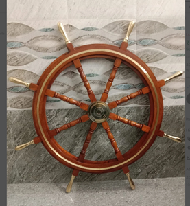 Timón de dirección de barco grande de 42 pulgadas, rueda de barco de madera y latón, Capitán náutico, pared, calidad azul marino, la mejor rueda de barco, decoración hecha a mano - Product Image 1