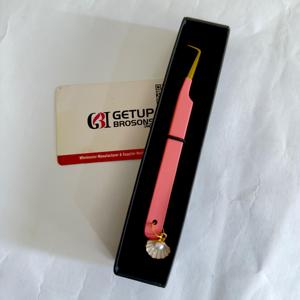 Ensemble de pinces à épiler professionnelles durables et de précision pour extensions de cils, en acier inoxydable rose avec pointe dorée, applicateur de cils, outil de beauté - Product Image 1