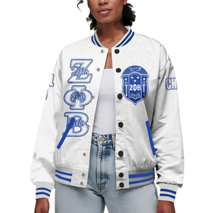 Zeta Phi Beta 1920 Día de los fundadores Vida griega Azul Blanco Varsity Letterman Chaqueta Sorority ZPB Chenille Patch Coat - Product Image 1