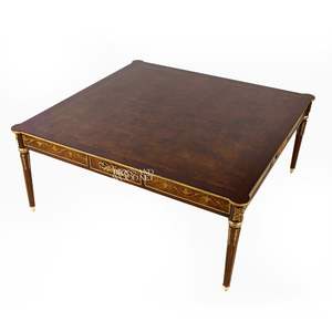 Mesa de Centro Cuadrada Grande de Madera de Lujo con Elegante Borde Incrustado y Detalles Ornamentales de Latón Dorado para Salas de Estar Clásicas - Product Image 6
