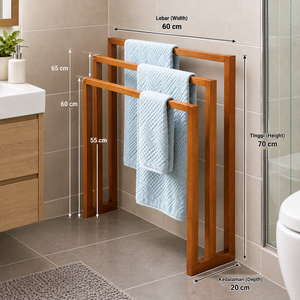 <b>Wooden</b> Freestanding <b>Towel</b> <b>Rack</b> 3 Tier Minimalist Bathroom Organizer Space Saving Design Natural Finish - Product Image 3