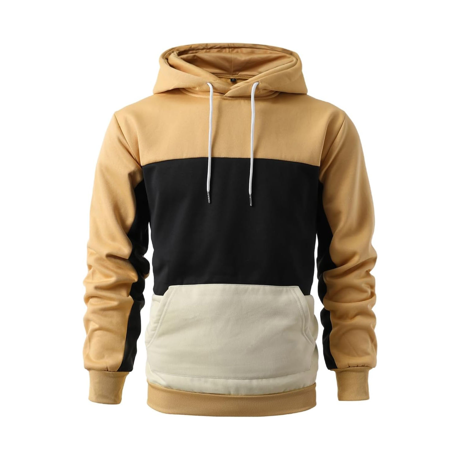 Khaki/Black/White Mens Hoodie Multicolor Panel Sweatshirt Fleece