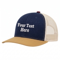 Casquette Trucker Richardson 112 à 6 Panneaux avec Logo Personnalisé OEM, Patch Brodé, Dos en Maille Denim Respirant et Imperméable