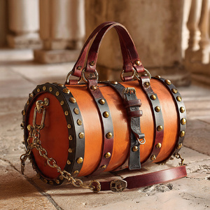 Fashion Wear Leather Barrel Bags Adult Sling Body-Cross Sling Leather Barrel Bag Unisex Streetwear PU Leather Barrel Bags - Product Image 3