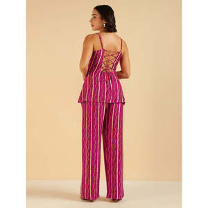 Bohemian Magenta Bandhani Printed Sleeveless Breathable Top & Sharara Fusion Co-Ord <b>Set</b> for Women Spring/Summer - Product Image 4