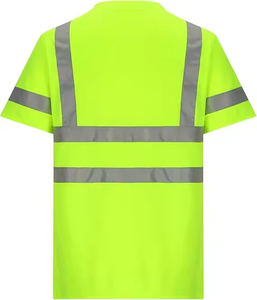 เสื้อทำงานผู้ชายแบบสะท้อนแสง เสื้อยืดผ้าฝ้ายถัก 100% สำหรับทำงาน ออกแบบ OEM เสื้อทำงานผู้ชายแบบสะท้อนแสง - Product Image 2