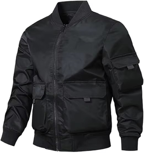 Vestes pour hommes de haute qualité, style décontracté chic, hiver, manches longues, col élastique, vestes bomber, fermeture éclair, couleur unie, tissu épais - Product Image 2