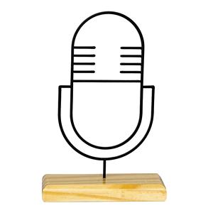 Sculpture de microphone moderne en métal noir avec base en bois Décoration de table élégante parfaite pour les mélomanes et les studios - Product Image 1