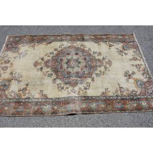 พรมขนสัตว์ตุรกีพื้นที่ขนาดใหญ่สีเบจ4x6สไตล์วินเทจเก๋ไก๋อบอุ่นตกแต่งบ้านการเย็บปะติดปะต่อกันแบบคลาสสิกสี่เหลี่ยมผืนผ้าห้องโถงด้านหลังเป็นยาง-สำหรับห้อง - Product Image 3