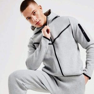 <b>Men</b> light <b>grey</b> tracksuit two piece set <b>zip</b> <b>up</b> <b>hoodie</b> and jogger pants athletic sportswear workout training outfit casual wear - Product Image 4