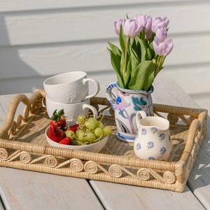 Handwoven Rattan <b>Round</b> Serving <b>Tray</b> with Natural Shell Accent for Boho <b>Table</b> Styling and Home Decor - Product Image 3