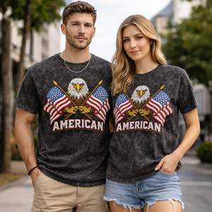 T-shirts à manches courtes pour hommes en coton 100% avec lavage à l'acide et broderie - Écologiques, séchage rapide, anti-boulochage, motif de lettres - Product Image 4