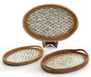 Bandeja para servir de ratán elegante y clásica, plato de perlas madre hecho a mano de excelente calidad, de gama alta, novedad - Product Image 1