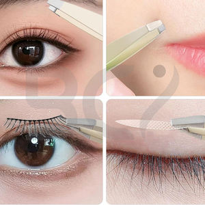 Pinzas para cejas con punta inclinada y puntiaguda para depilación, 4 Uds., producto de acero inoxidable con doble sombra, pinzas para cejas - Product Image 4