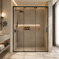 Porte de douche encadrée avec un panneau fixe et deux coulissants, cadre en aluminium durable, verre trempé, cabine de douche - Vente en gros B2B