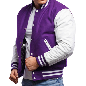 Chaqueta Bomber Clásica Estilo Americano Unisex, Cuerpo de Lana, Mangas de Cuero, Estilo Universitario, Ecológica, Resistente al Viento, con Parches - Product Image 5