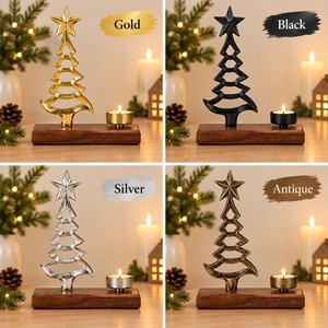 Portavelas de Metal con Base de Madera para Árbol de Navidad, Decoración Minimalista para las Fiestas, Soporte para Velas de Té, Diseño Geométrico para Mesa - Product Image 3