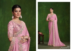 Hermoso vestido Última colección Blusa Sari de seda Habotai de alta calidad con Secuencia y trabajo bordado Exportador mundial - Product Image 5