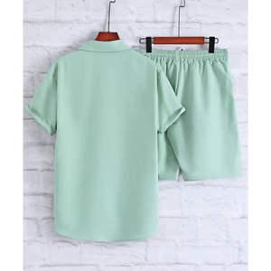 เสื้อคอตตอนแขนสั้นมีกระดุมเต็มปกเสื้อแฟชั่นใหม่ล่าสุดเสื้อผ้าลำลองระบายอากาศสำหรับฤดูร้อนสีพื้น - Product Image 4