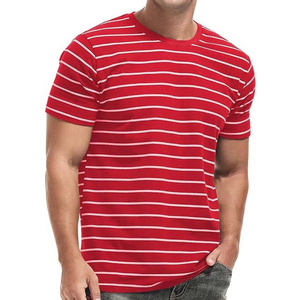 เสื้อยืดลายทางกะลาสีเรือคลาสสิกผ้าฝ้ายคอมโบสีแดงและขาวสำหรับผู้ชายคอกลมลำลองออกแบบโลโก้ได้ตามต้องการสำหรับฤดูร้อน - Product Image 6