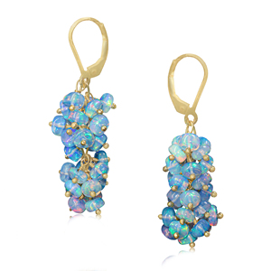 Boucle d'oreille en argent sterling 925 avec opale bleue perlée en plaqué or jaune faite à la main avec un cadeau de naissance naturel pour la fête des femmes - Product Image 1