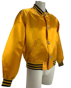 OEM chaqueta de béisbol de satén de alta calidad para mujer cuello vuelto recortado estilo Letterman bordado genuino corto transpirable - Product Image 4