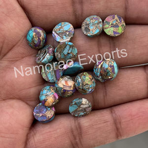 พลอยทองแดงผสมสีเทอร์ควอยส์ธรรมชาติ6x6มม. ทรงกลมมีทุกขนาดให้เลือกเครื่องประดับด้านหลังแบนอัญมณีทำจากหินอัญมณีหลวม - Product Image 3