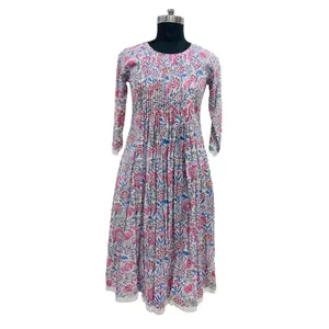 Trending 2024 Women's Clothing Indian Hand Block Printed Long Dress With Pockets Bridesmaids Dress Lightweight Summer Comfort