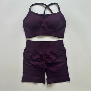 Conjunto de gimnasio de Yoga para mujer, 2 piezas, antiestático, sin costuras, Spandex/nailon, pantalones cortos de entrenamiento, Sujetador deportivo sin espalda, pantalones cortos para Fitness - Product Image 1