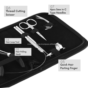 Le kit d'outils d'extension de cheveux avec logo personnalisé comprend des mini ciseaux pour couper le fil et un doigt de séparation ainsi qu'une pince à sertir pour microbilles - Product Image 4