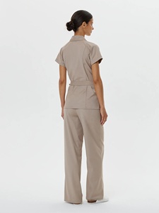 Conjunto de Uniforme Médico para Mujer, Color Beige, Estilo Denim, Top Cruzado con Cuello en V y Pantalones, Tejido de Punto, para Uso Hospitalario - Product Image 2