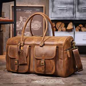 Genuine Leather Foldable Weekender <b>Duffel</b> <b>Bag</b> with Zipper Closure Large Capacity Portable Design for Travel - Product Image 2