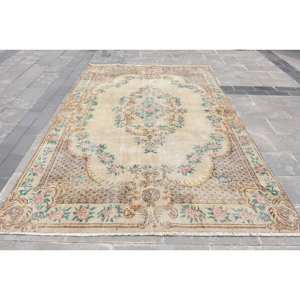 Classique Beige Vert 6.7 X 10.2ft Tapis En Laine À La Main Aubusson Conception Tapis Turcs pour Salon Rectangle Patchwork Latex - Product Image 1