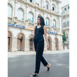 Combinaison ample en coton bleu roi pour femme, style streetwear, fitness, avec logo personnalisé, motif d'automne, imprimé bandage - Product Image 2