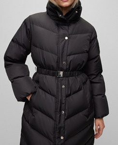 Veste matelassée en duvet de canard légère avec col montant et capuche amovible, veste streetwear unie pour femmes - Product Image 3