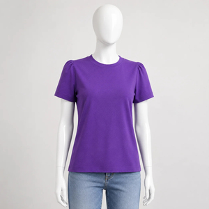 T-shirt court unisexe à manches courtes, col rond, tricoté, couleur unie, décontracté, respirant, coupe ajustée, été, 100% coton, prix raisonnable - Product Image 1