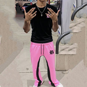 กางเกงขนแกะสีชมพูบานสีดำแผงความคมชัดโลโก้ที่กำหนดเองชุดสตรีทสูงสองชิ้นทรงเชือกรัดเอวขนาดพอดีตัวในเมือง - Product Image 3