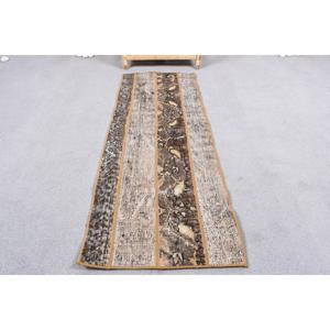Vintage Small Rug 2.5x4.1 ft, <b>Brown</b> Beige Patchwork Rug <b>Wool</b> - Product Image 1